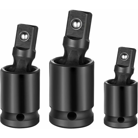 Ensemble de convertisseurs de douilles à rotule Outils d'entraînement à impact, douilles à impact, douilles à joint en U Pivotant 1/4", 3/8", 1/2", 3 pièces