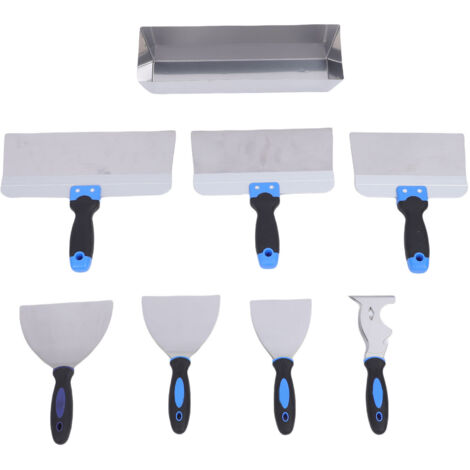 Ensemble de coupe-boue pour cloisons sèches en acier inoxydable, 8 pièces, coupe-bande à mastic à poignée ergonomique avec marteau, outils de travail pour murs J001