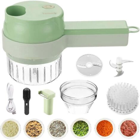 Ensemble de coupe-légumes électrique 4 en 1 : coupe-ail portatif, hachoir multifonction (portable, rechargeable, convient pour l’ail, les poivrons et les oignons)