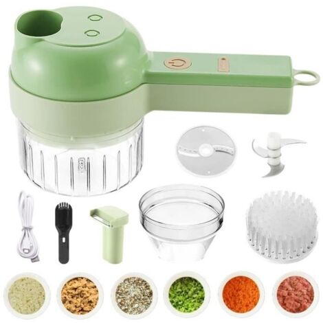 Ensemble de Coupe legumes Multifonctions électrique Portatif sans fil 4 en 1,Robot Culinaire manuel,Decoupe Legumes Trancheuse