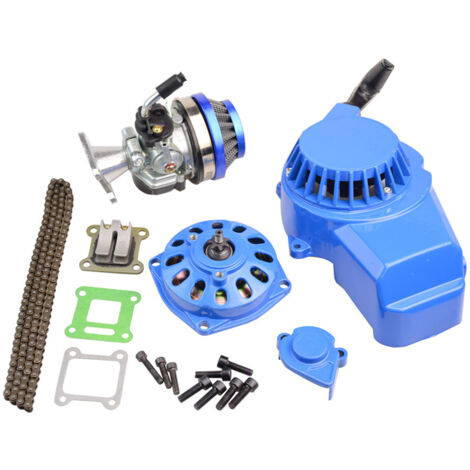 Ensemble de couplage de carburateur modifié bleu compatible avec les moteurs de 43cc, 47cc et 49cc  démarreur à corde de 40 mm et 44 mm  pièces de modification pour motos, véhicules tout-terrain et ka