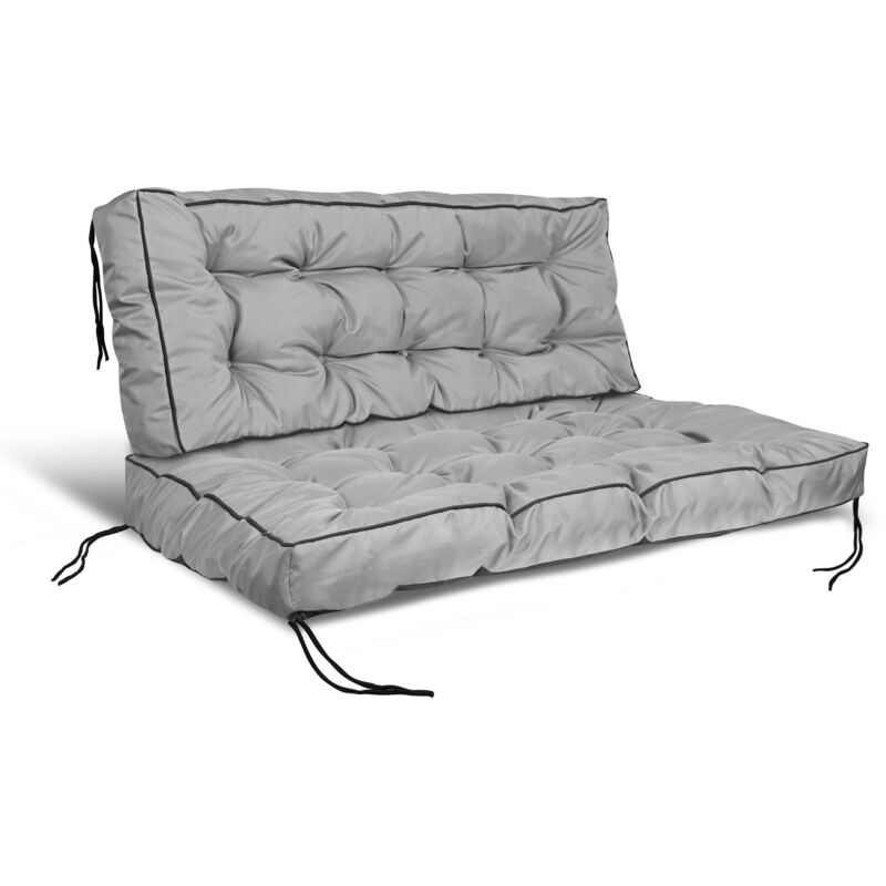 Ensemble de coussins de jardin à bord haut 120/80 cm + 120/40 cm pour banc en palette, imperméable, gris