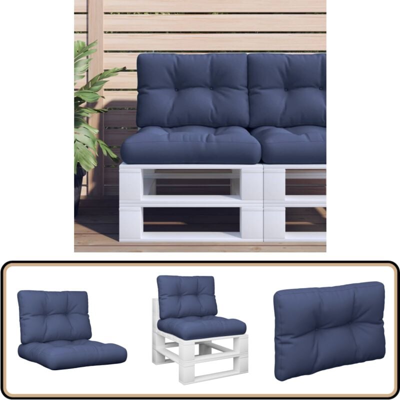Ensemble de coussins en palette bleu marine 60x40x12 cm tissu - Coussin Exterieur - Coussin Patio - Coussin Jardin - Coussin Chaise Longue - Coussin
