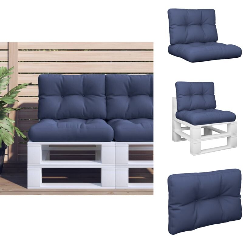 Ensemble de coussins en palette bleu marine 60x40x12 cm tissu - Coussin Exterieur - Coussin Patio - Coussin Jardin - Coussin Chaise Longue - Coussin
