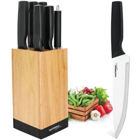 Ensemble de couteaux Masterpan 7 pièces dans bloc en bois avec aiguiseur
