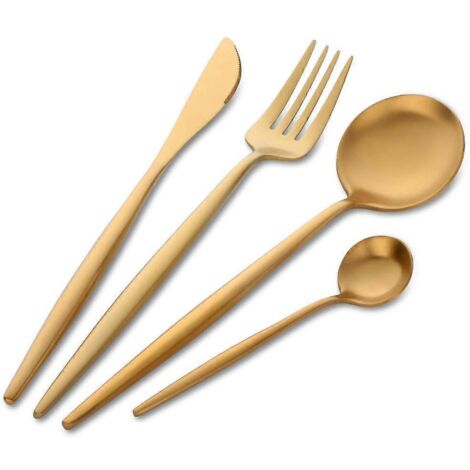 Ensemble de couverts 2024Gold en acier inoxydable, 4 pièces, service de table de luxe (couteau, fourchette, cuillère) pour 1 personne