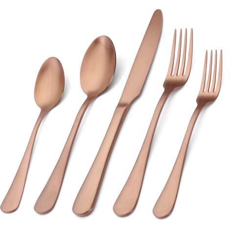 Ensemble de couverts 5 pièces en acier inoxydable finition satinée - Or rose