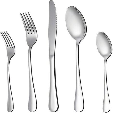 Ensemble de couverts, couverts en acier inoxydable : couteau de table, fourchette de table, fourchette à dessert, cuillère de table, service à thé