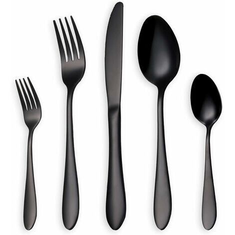 Ensemble de Couverts/Couverts Noirs, 5 Pièces Ensemble de Cuillères à Fourchette en Acier Inoxydable (Noir)
