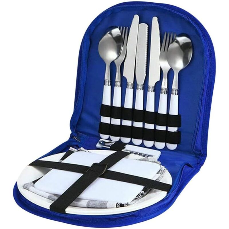 Ensemble de couverts de camping, ensemble de vaisselle de camping 12 pièces avec couteau, fourchette, cuillère, assiette et ouvre-bouteille pour la