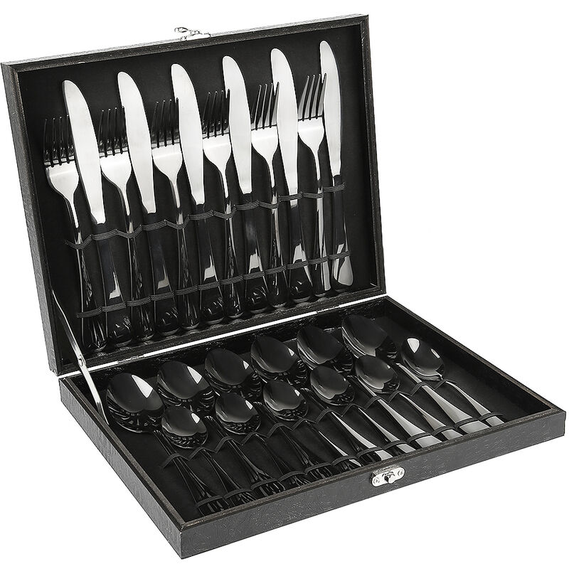 Ensemble de Couverts de Table 24 pièces Ménagères en Acier Inoxydable pour 6 Personnes Set de Couteaux et Fourchettes Cuisine avec Boîte-Cadeau