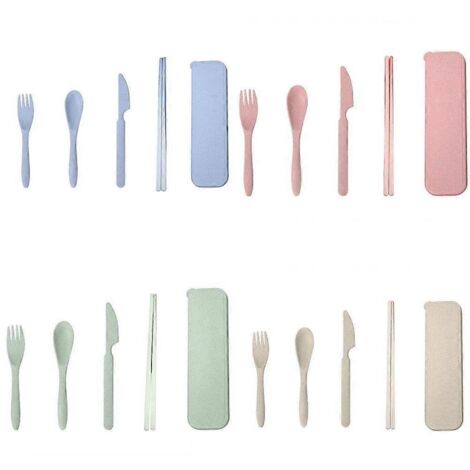 Ensemble de couverts de voyage 20244 avec étui, comprenant cuillère, coupe-fourchettes, baguettes et baguettes réutilisables en paille de blé, écologiques et portables, parfaits pour les pique-niques 