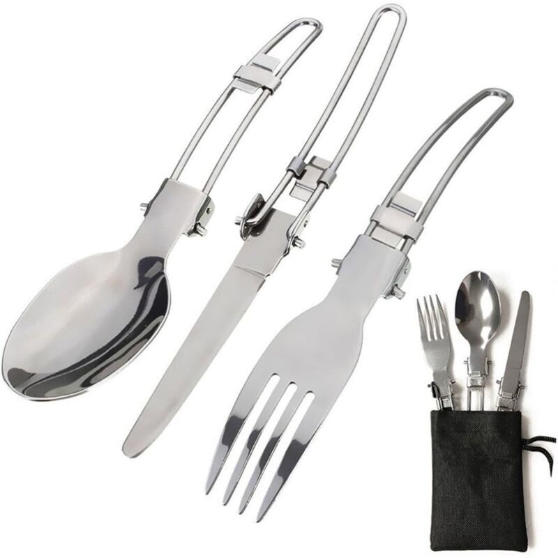 Ensemble de couverts de voyage 3 en 1 pliables et portables, pour le camping, le pique-nique, avec cuillère, fourchette et couteau en acier inoxydable