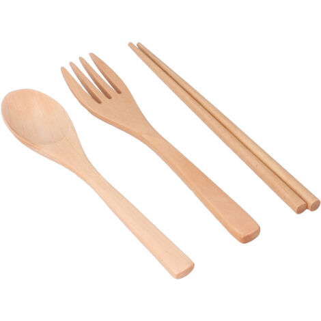 Ensemble de couverts de voyage en bois : cuillère, fourchette, baguettes pour maison, hôtel, pique-nique