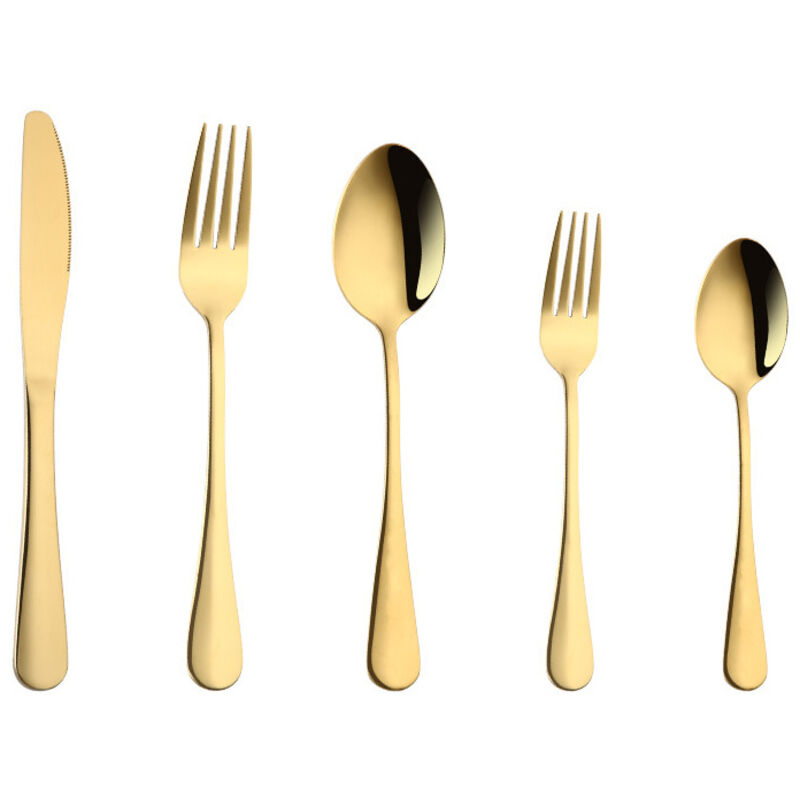 Ensemble de couverts en acier inoxydable doré 5 pièces, couteaux fourchettes cuillères finition satinée, vaisselle lavable lave-vaisselle pour maison