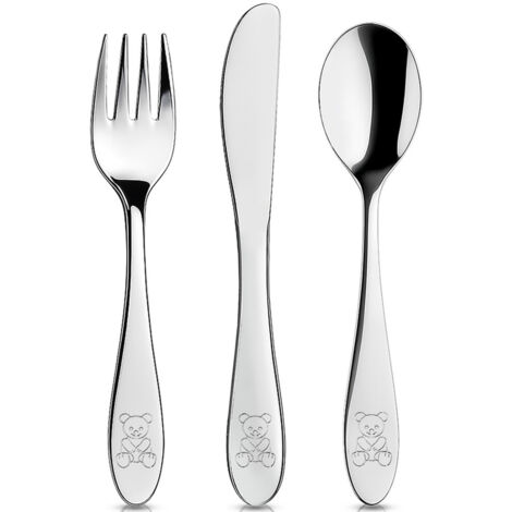 ENSEMBLE DE COUVERTS EN ACIER POUR ENFANTS, CUILLÈRE, FOURCHETTE, COUTEAU DE TABLE, 3 PIÈCES
