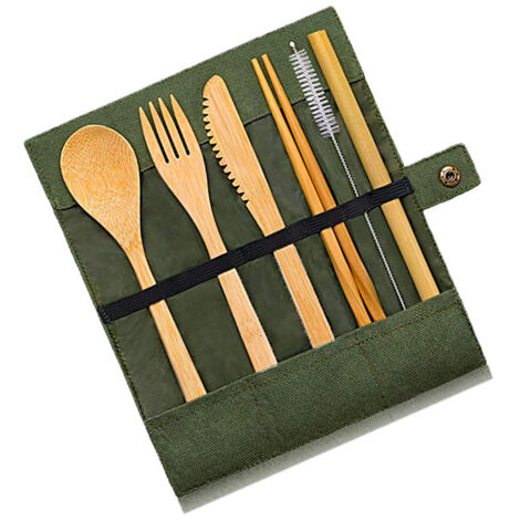 Ensemble de couverts en bambou pour pique-nique et barbecue avec rangement
