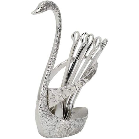 Ensemble de couverts en forme de cygne pour café, dessert, fruits, décoration de table (argenté)