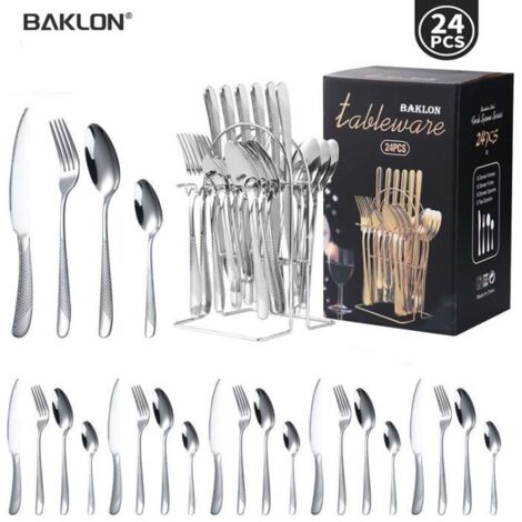 Ensemble de couverts - Inox - 24 pièces - Service pour 6 personnes - Compatible lave-vaisselle - Poli miroir