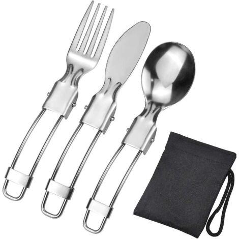 ensemble De Couverts Pliables 3 Pices Cuillre, Couteau Et Fourchette Ensemble Portable En Acier Inoxydable 304, Adapt Pour Les Pique-niques De Cam