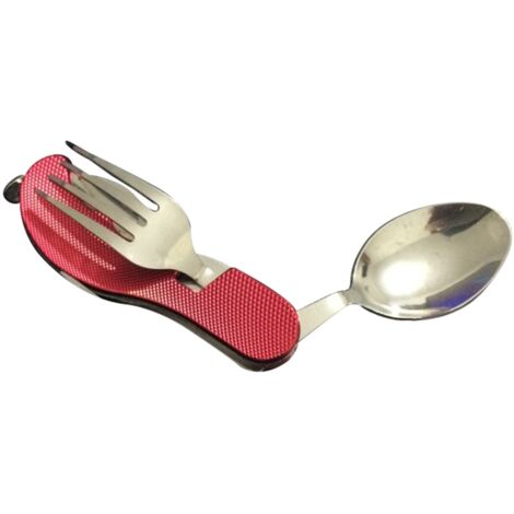 Ensemble de couverts pliants 4 en 1 en acier inoxydable, fourchette, couteau, cuillère portable (Rouge)