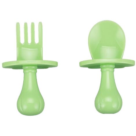 Ensemble de couverts pour bébé coloré sans BPA avec cuillère et fourchette pour manger de manière autonome, vert (paquet de 1)
