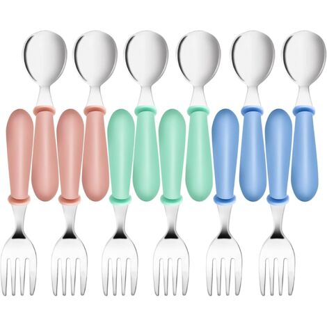 Ensemble de couverts pour enfants de 12 pièces comprenant fourchettes et cuillères, en acier inoxydable pour bébé.