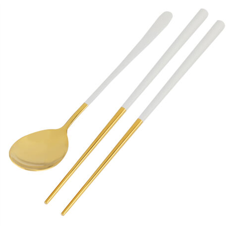 Ensemble de couverts réutilisables en acier inoxydable (couleur blanc doré)