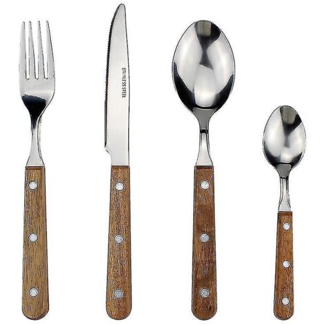 Ensemble de couverts western 4 en 1 en acier inoxydable avec poignées en résine élégantes et rivets, style classique  ustensiles délicats pour la maison  manche en bois Qs410