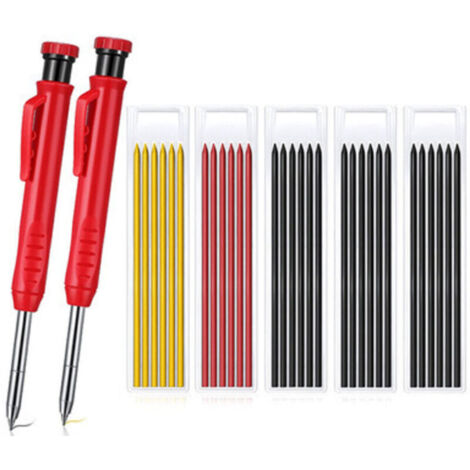Ensemble de Crayon de Charpentier Mécanique. 2 Pièces Crayon Chantier et 18 Recharges. Crayon Menuisier avec Taille-Crayon pour Menuisiers et Maçons (Noir. Bleu)