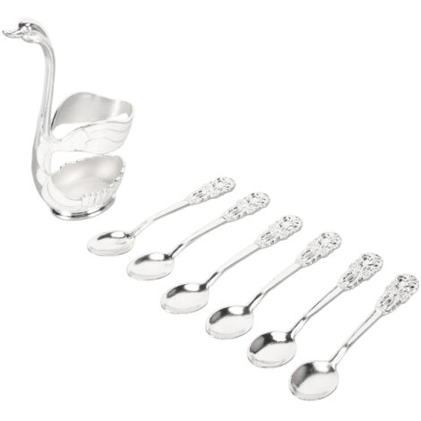 Ensemble de Cuillères à Café Cygne Argenté, Cuillères à Dessert pour Fruits et Pâtisseries, Set de Couverts Élégant