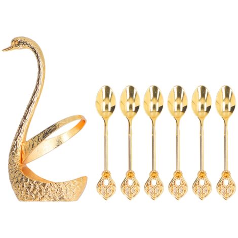 Ensemble de Cuillères à Dessert Café en Alliage de Zinc Doré, Résistant à la Corrosion, Base Cygne Brillante et Stable pour Organisateur