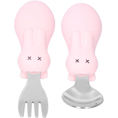 Ensemble de Cuillères et Fourchettes Bébé en Acier Inoxydable - Couverts pour Enfants Rose