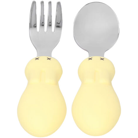 Ensemble de Cuillères et Fourchettes Bébé en Acier Inoxydable - Ustensiles de Repas pour Enfant, Service de Table Jaune