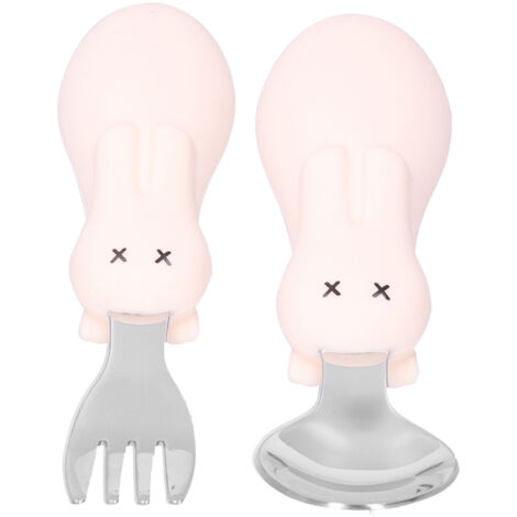 Ensemble de Cuillères et Fourchettes Bébé en Acier Inoxydable, Ustensiles de Repas pour Enfant, Set de Couverts Beige