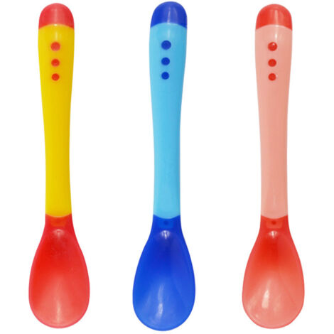 Ensemble de cuillères pour bébé, 3 pièces, couverts thermosensibles pour tout-petits avec So
