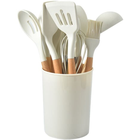 FEI YU Ensemble de cuisine 12 pièces - Ustensiles de cuisine en silicone avec manches en bois - Ensemble d'accessoires de cuisine - Ensemble de spatules en silicone - Ensemble de cuisson antiadhésif