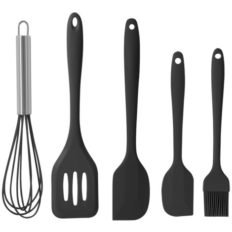 Ensemble de cuisine, 5 ustensiles de cuisine en silicone résistant à la chaleur, noir - RAPANDA
