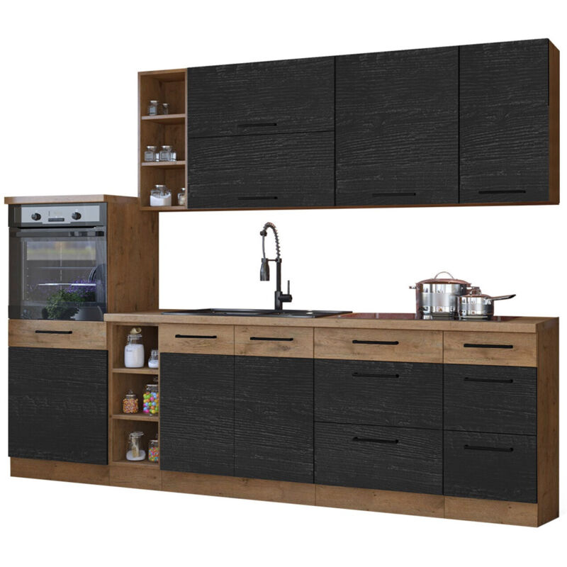 Ensemble de cuisine modulaire Wood Dark 130 , 270x52cm, mdf, Stratifié