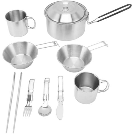 Ensemble de cuisine de camping avec poignées, batterie de cuisine en acier inoxydable 304 pour camping et randonnée