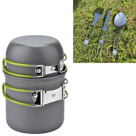 Ensemble de Cuisine de Randonnée Léger - Batterie de Cuisine en Aluminium avec Ustensiles et Poignée Détachable - Compact et Pratique