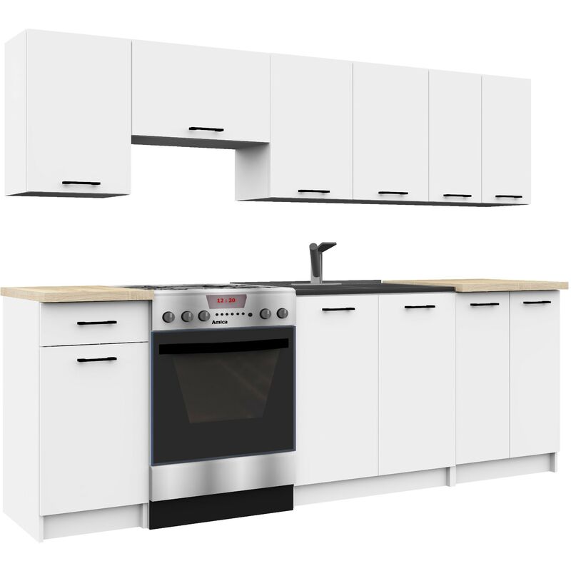 Ensemble De Cuisine Akord oliwia 2.4m Blanc 240 cm 11 portes 1 tiroir façade Blanche 240x46x203 cm