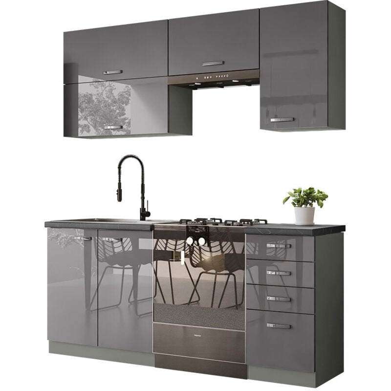 Ensemble de cuisine modulaire Multi Grey 125 , 180x50cm, mdf, Stratifié