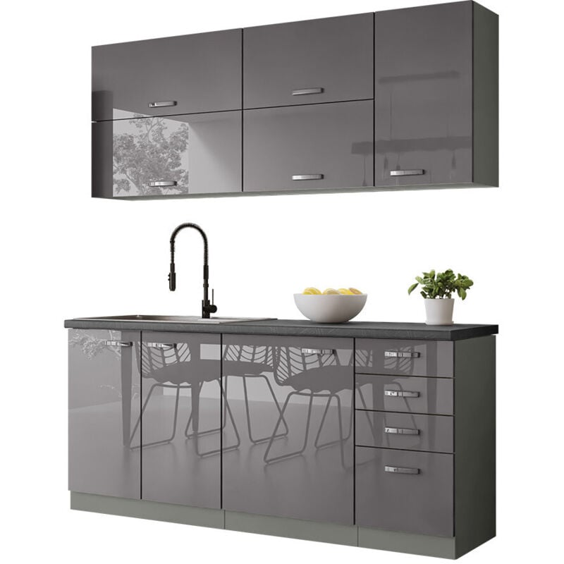 Ensemble de cuisine modulaire Multi Grey 124 , 180x50cm, MDF, Stratifié