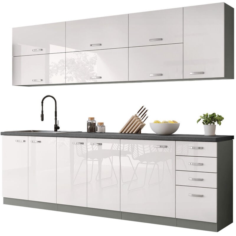 Mobilier1 - Ensemble de cuisine modulaire Multi White 123 , 260x50cm, mdf, Stratifié