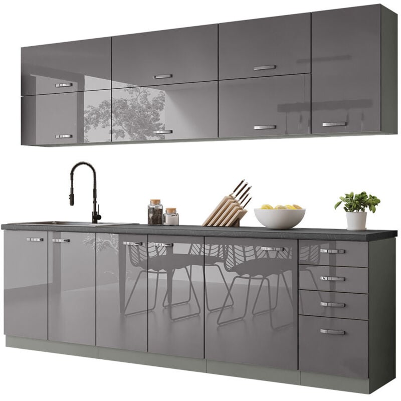 Ensemble de cuisine modulaire Multi Grey 123 , 260x50cm, MDF, Stratifié, LED: Absent, Oui