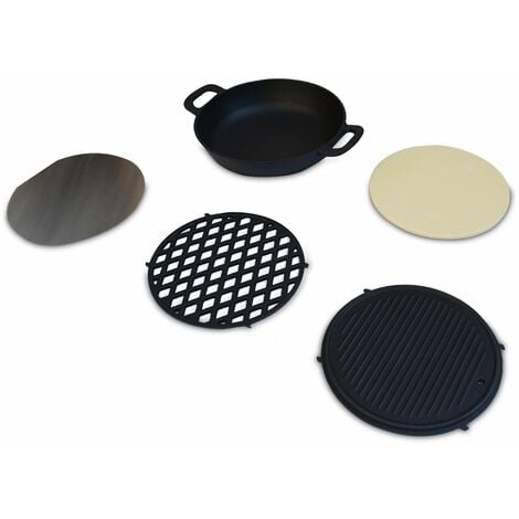 Ensemble de cuisson pour barbecue au charbon – Wok, gril, plaque réversible, pierre, pour grille amovible Ø30cm