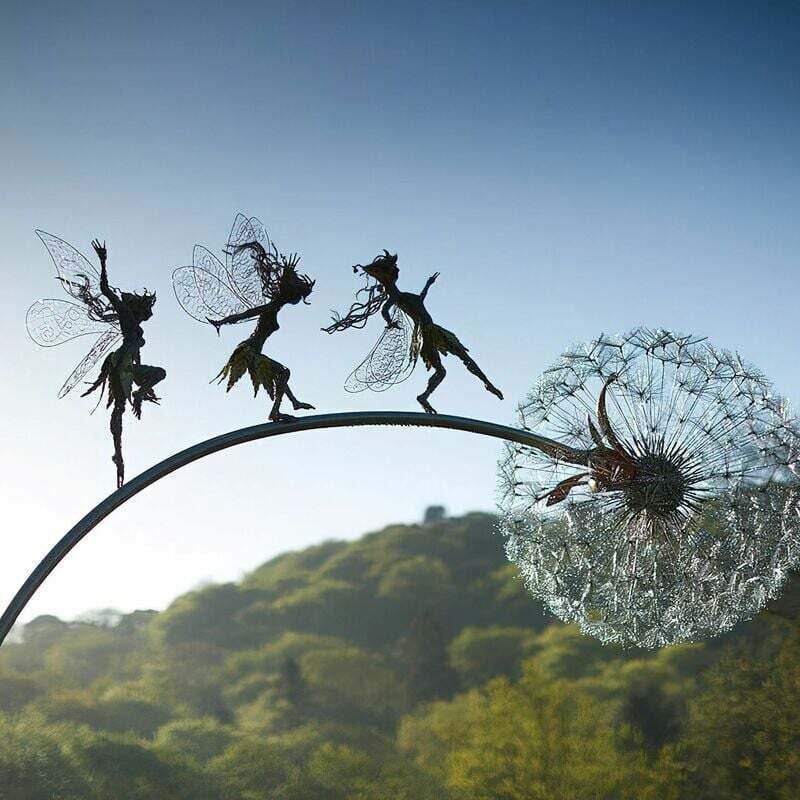 Gabrielle - Ensemble de décoratifs de jardin en métal fées et pissenlits dansant ensemble jardin cour Art ornement debout6.511cm