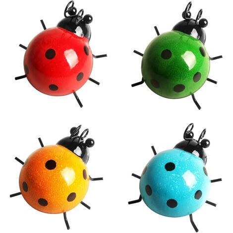 Ensemble de décorations murales coccinelles en métal pour jardin et maison