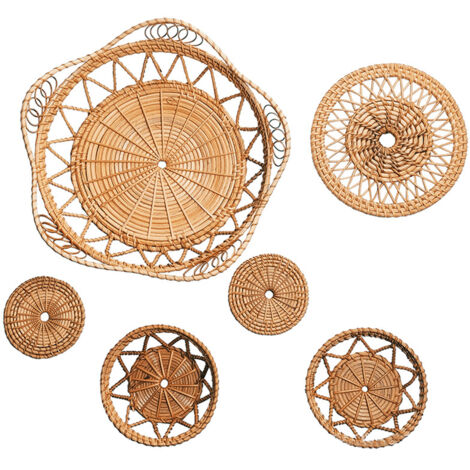 Ensemble de Décorations murales Rustiques Moderne en Rotin Khaki - 6 Pièces (10cm,14cm,20cm,32cm)